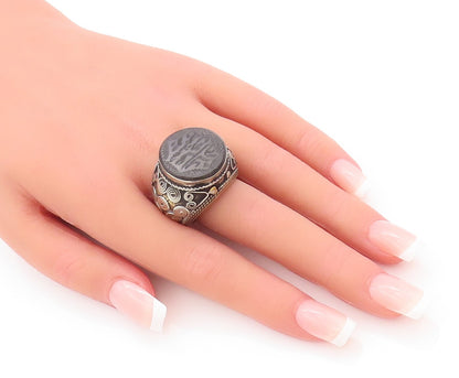 925 Sterling Silver Vintage Ring Antique Chunky Farsi Stone  Sz 9  RG28300