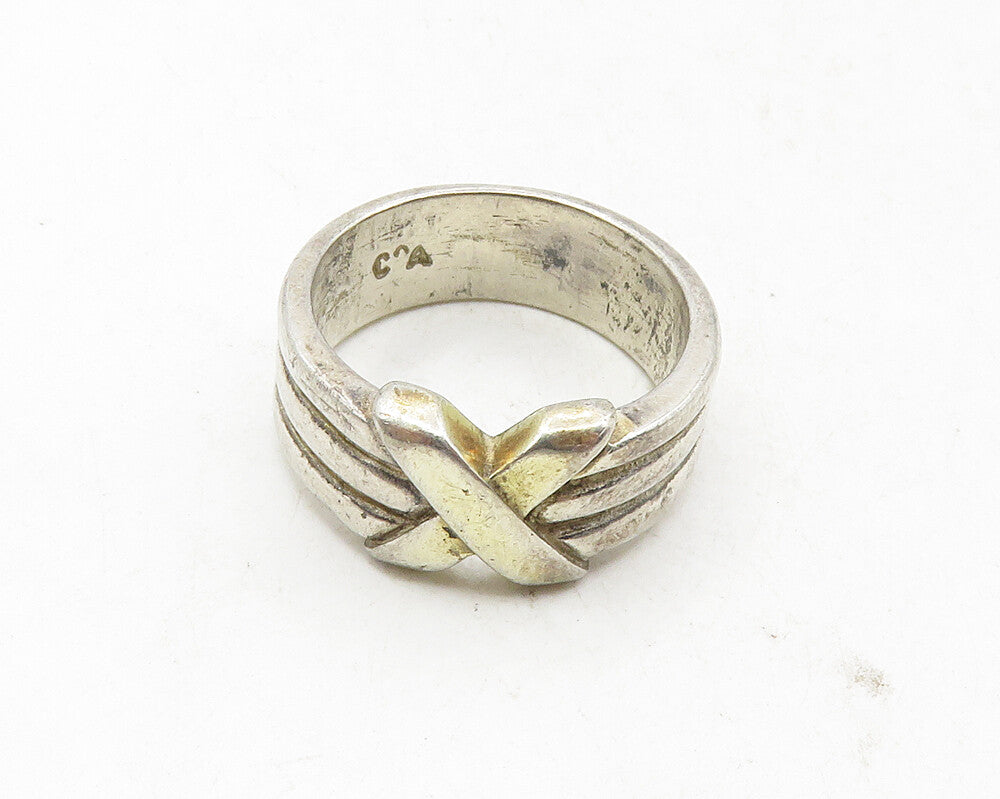 DAVID SIGAL 925 Sterling Silver  Vintage Shiny X Ribbed Band Ring Sz 6  RG9780