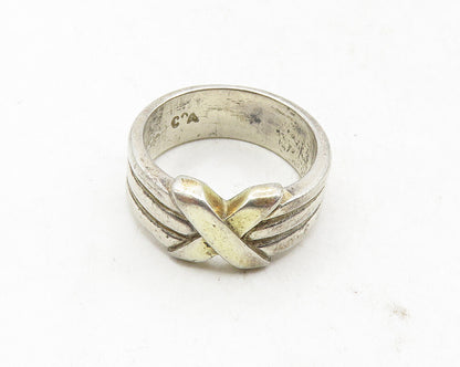 DAVID SIGAL 925 Sterling Silver  Vintage Shiny X Ribbed Band Ring Sz 6  RG9780