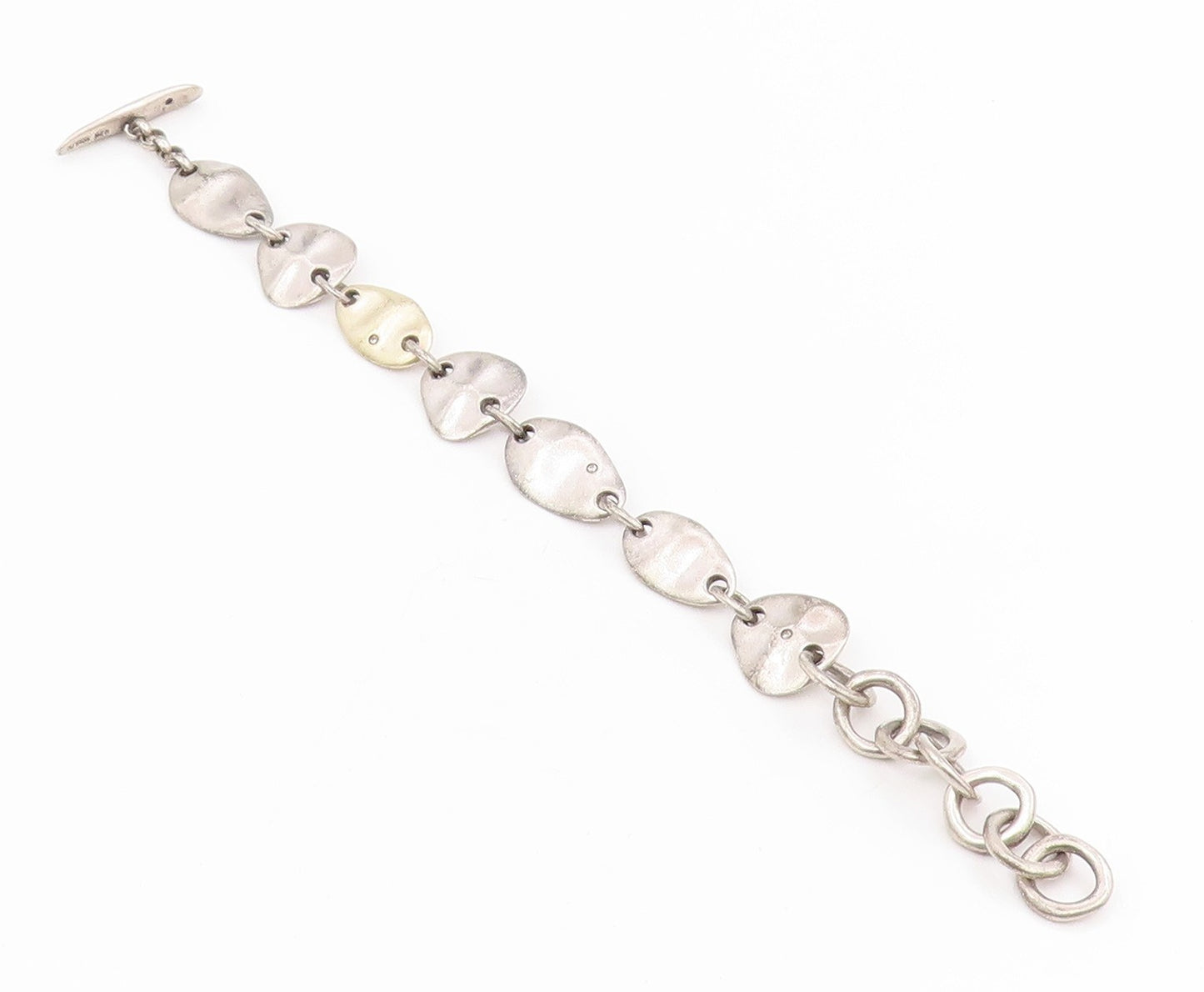 925 Sterling Silver Vintage Bracelet Real Diamonds Modernist Disc Link  BT11706