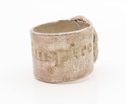925 Sterling Silver Vintage Ring Stone Brutalist Design Band  Sz 8.5  RG34614