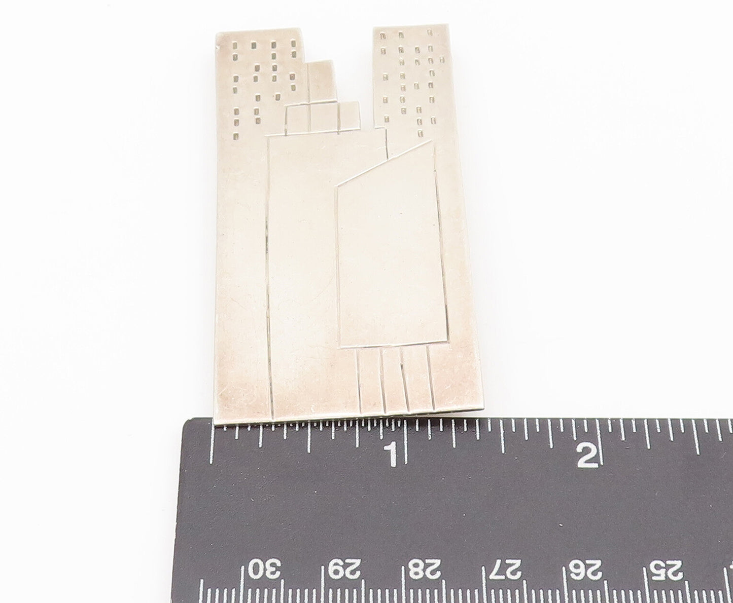 925 Sterling Silver  Vintage Etched NYC Skyscraper Puzzle Brooch Pin  BP10432