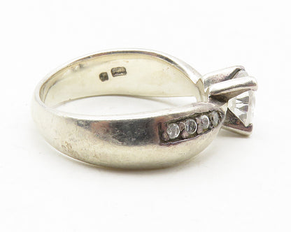 925 Sterling Silver  Vintage Cubic Zirconia Solitaire Accent Ring Sz 9 RG11698