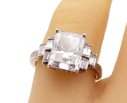 KOREA 925 Silver  Vintage Cubic Zirconia Solitaire Accent Ring Sz 8  RG5793