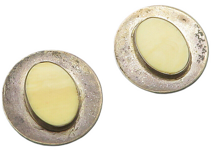 925 Sterling Silver  Vintage Unknown Stone Round Button Drop Earrings  EG8280