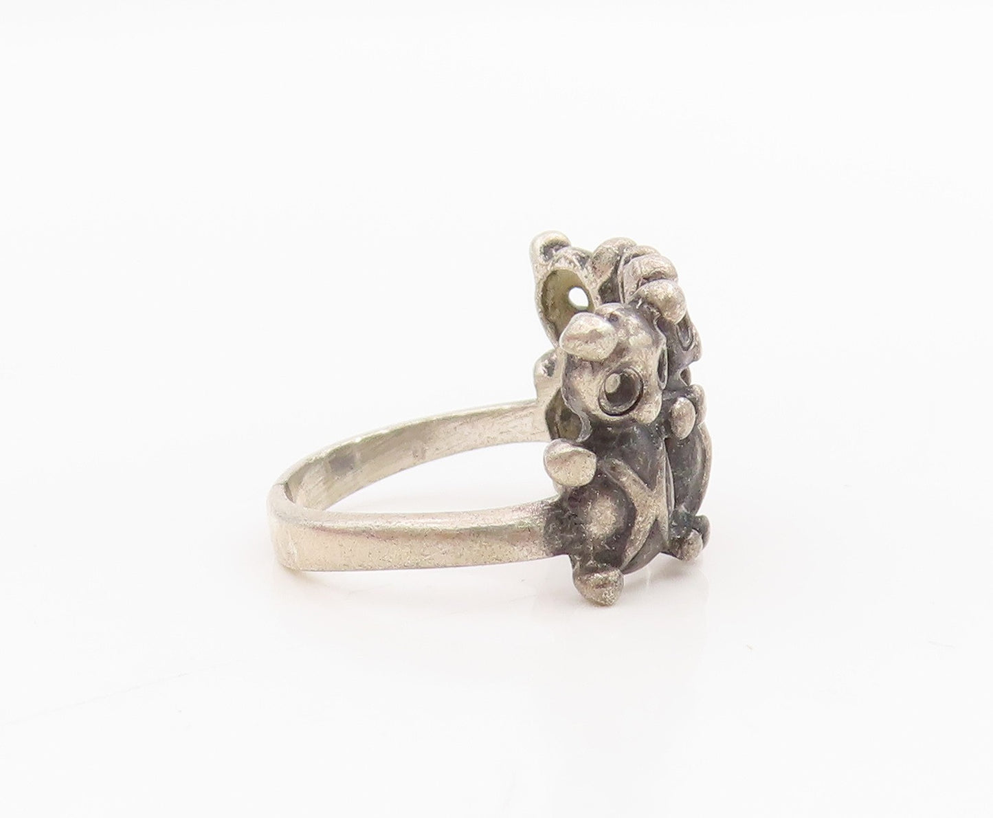925 Sterling Silver Vintage Ring Teddy Bear Group Cutout Band  Sz 5  RG34200
