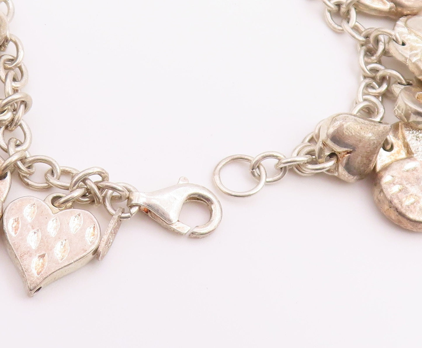 925 Sterling Silver Vintage Bracelet Multi Pattern Puffy Love Heart Link BT12207