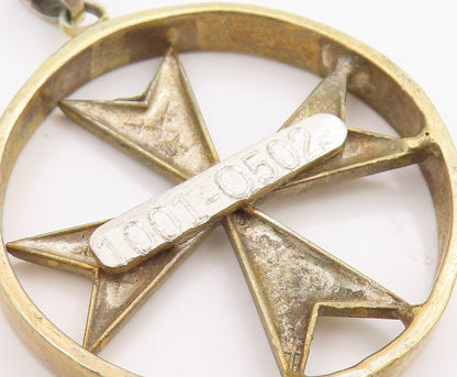 925 Sterling Silver Vintage Pendant Gold Plated Holy Maltese Cross Medal PT26070