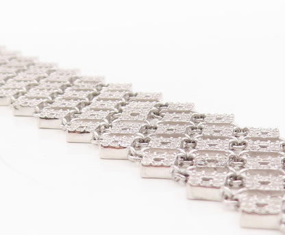 925 Sterling Silver Vintage Bracelet Large Square Net Effect CZ Inlay  BT10750