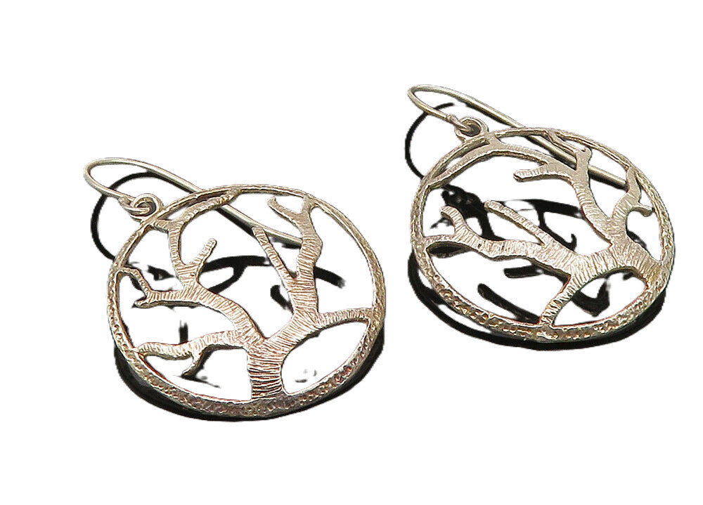 925 Sterling Silver  Vintage Tree Branches Motif Round Dangle Earrings  EG5586