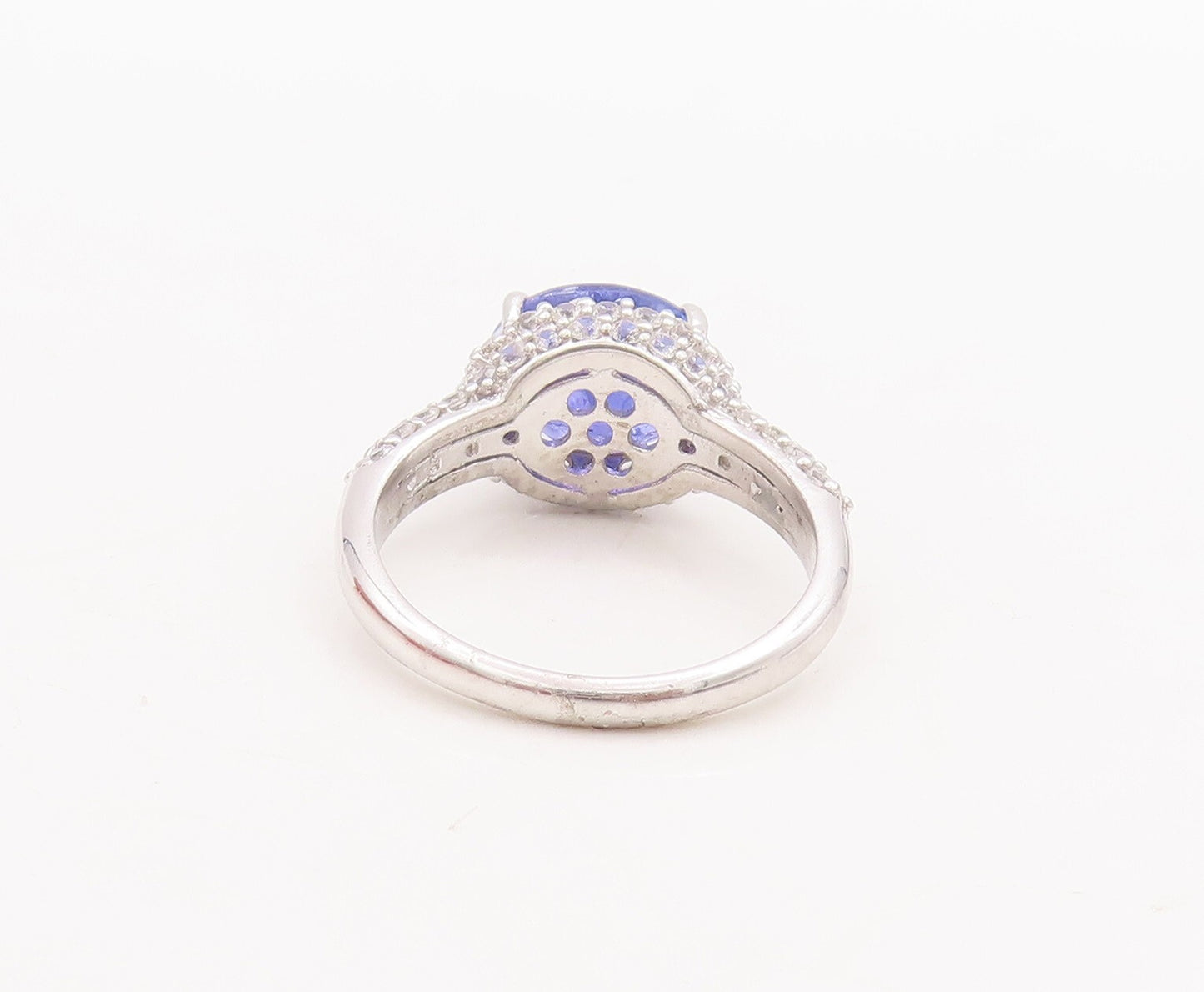925 Sterling Silver Vintage Ring Oval Cut Tanzanite Halo Sapphire Sz 7 RG29364