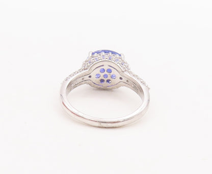 925 Sterling Silver Vintage Ring Oval Cut Tanzanite Halo Sapphire Sz 7 RG29364