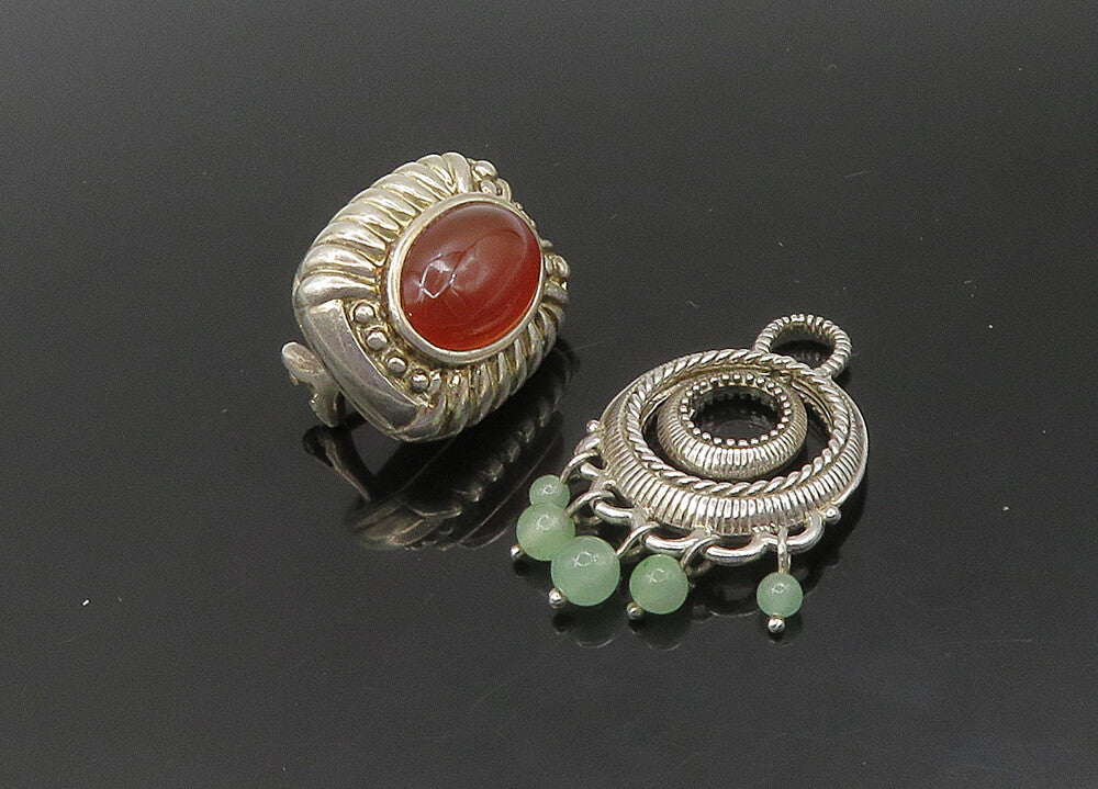 JUDITH RIPKA 925 Silver   Vintage Jade & Carnelian Lot Single Earrings EG11325