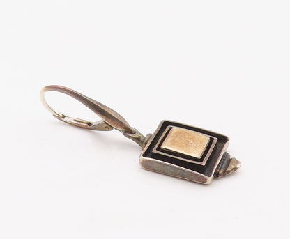 14k Gold & 925 Sterling Silver Vintage Earrings Hammered Square Drop  EG14402