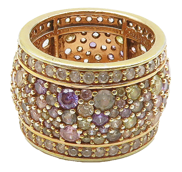 925 Sterling Silver Multi Color Topaz Encrusted Shiny Band Ring Sz 8 RG16329