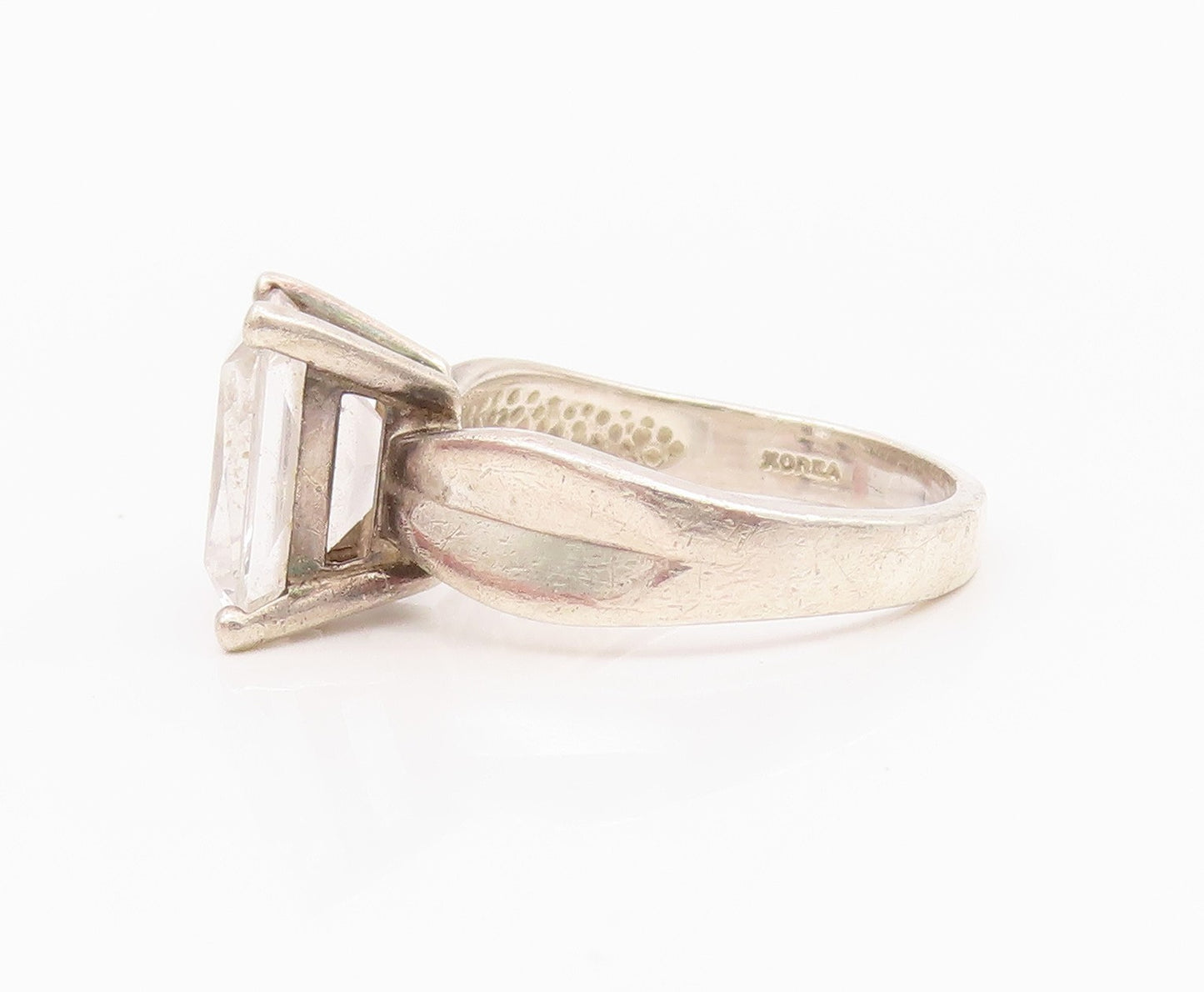 925 Sterling Silver Vintage Ring Minimalist Rectangle Cut Topaz  Sz 8  RG33040