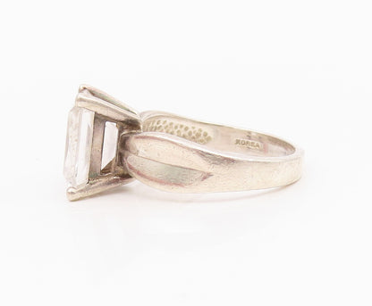 925 Sterling Silver Vintage Ring Minimalist Rectangle Cut Topaz  Sz 8  RG33040