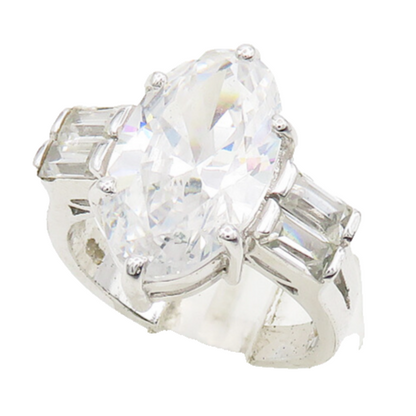 925 Sterling Silver  Sparkling Cubic Zirconia Cocktail Ring Sz 8  RG18550