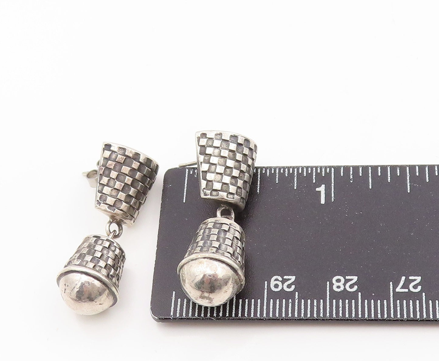 925 Sterling Silver Vintage Earrings GEOART Modernist Basket Weave Drop  EG13961