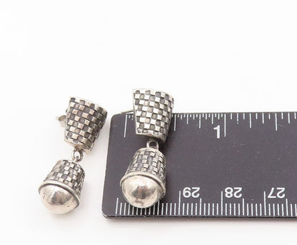 925 Sterling Silver Vintage Earrings GEOART Modernist Basket Weave Drop  EG13961
