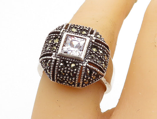 925 Silver  Vintage Cubic Zirconia & Marcasite Dome Cocktail Ring Sz 7  RG5400