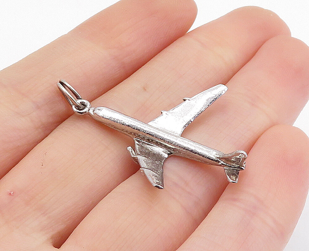 925 Sterling Silver  Vintage Shiny Petite Airplane Motif Drop Pendant  PT4213