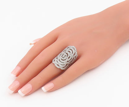925 Sterling Silver Vintage Ring CZ Pave Intricate Openwork Rose Sz 7.5 RG36631