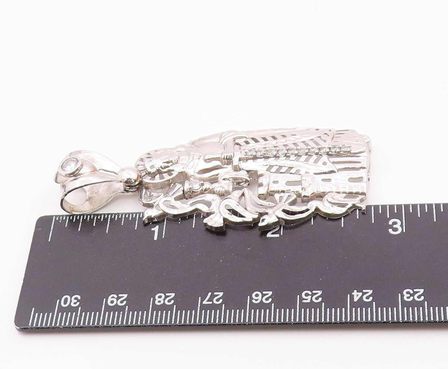 925 Sterling Silver  Vintage Royal King With Topaz Sword Pendant  PT21714