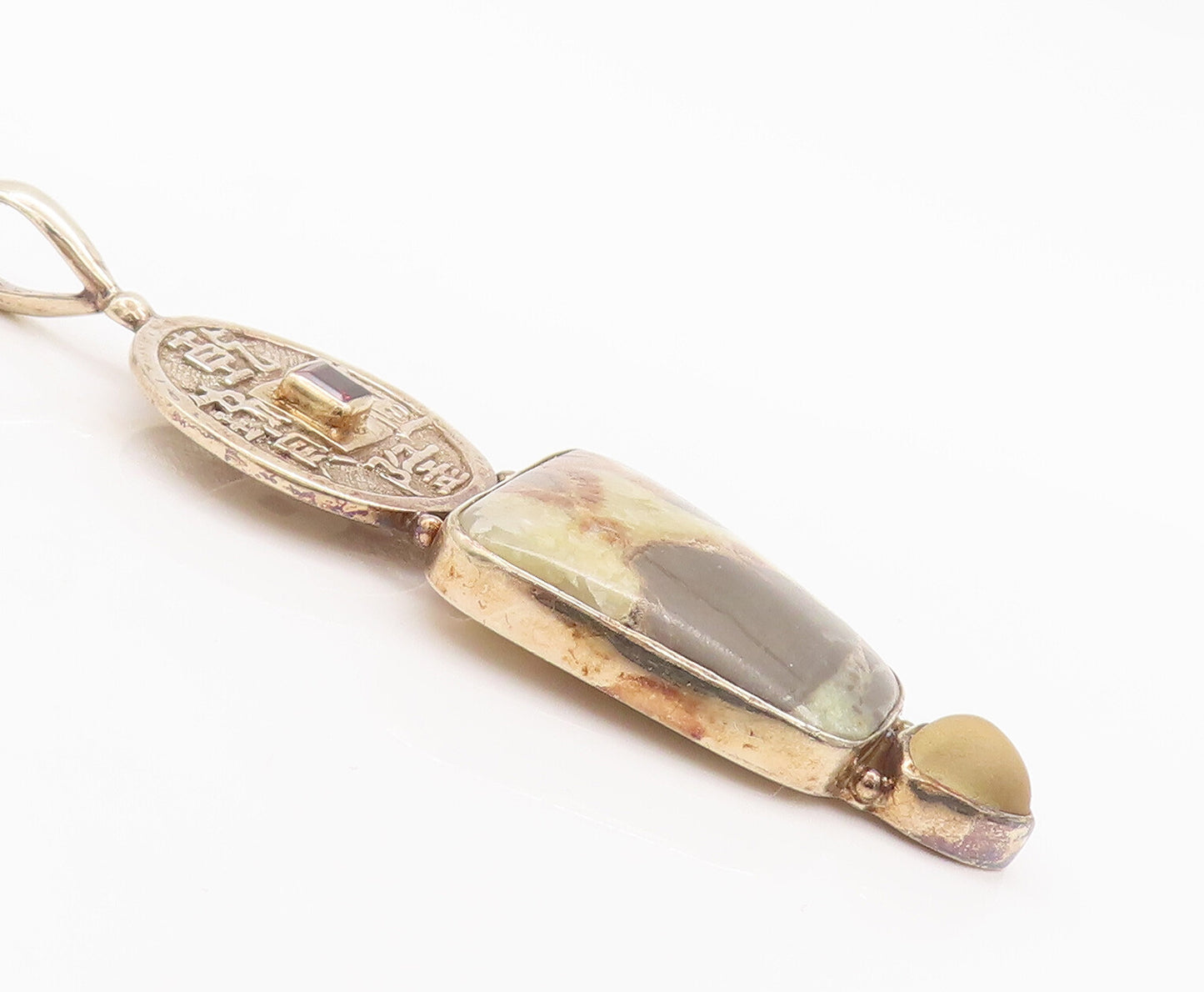 925 Sterling Silver Vintage Pendant SAJEN Chinese Jasper Citrine Topaz  PT22649