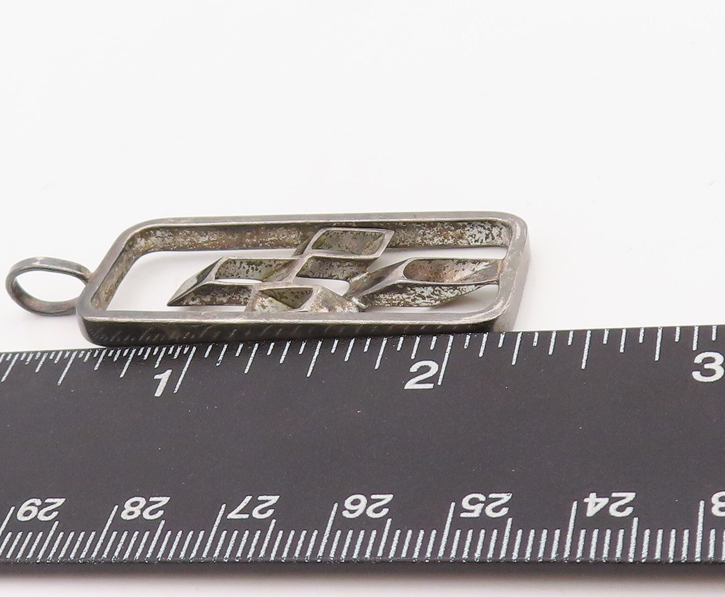925 Sterling Silver Vintage Pendant Cutout Designer Cubical Cross  PT23529