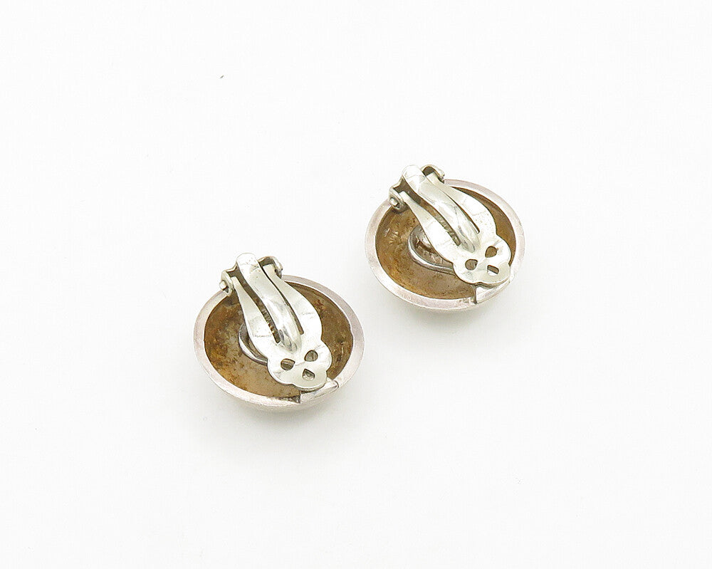 925 Sterling Silver  Vintage Shiny Smooth Dome Non Pierce Earrings  EG9663