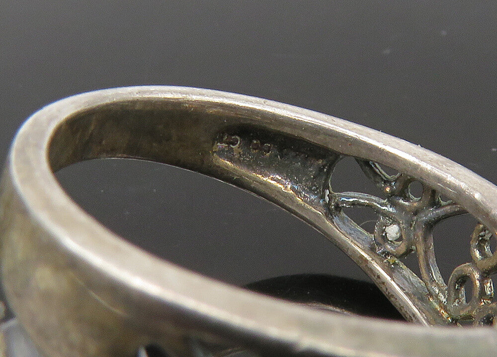 925 Sterling Silver  Vintage Cubic Zirconia Love Heart Band Ring Sz 7  RG22521