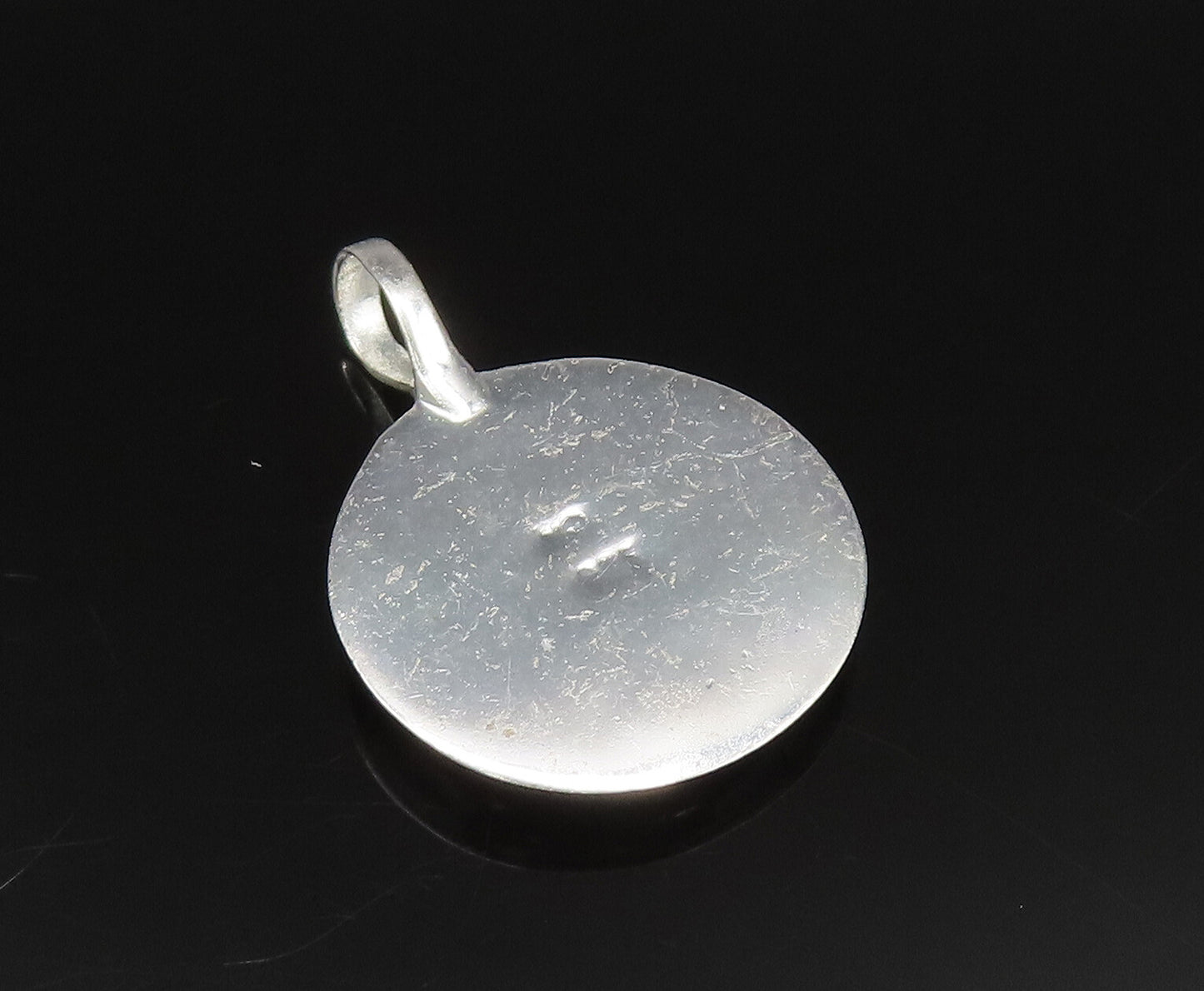 925 Sterling Silver  Vintage Green Enamel Polished Round Pendant  PT20913