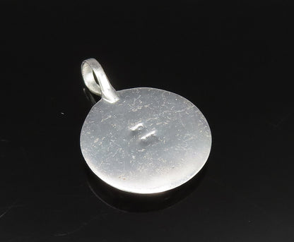 925 Sterling Silver  Vintage Green Enamel Polished Round Pendant  PT20913