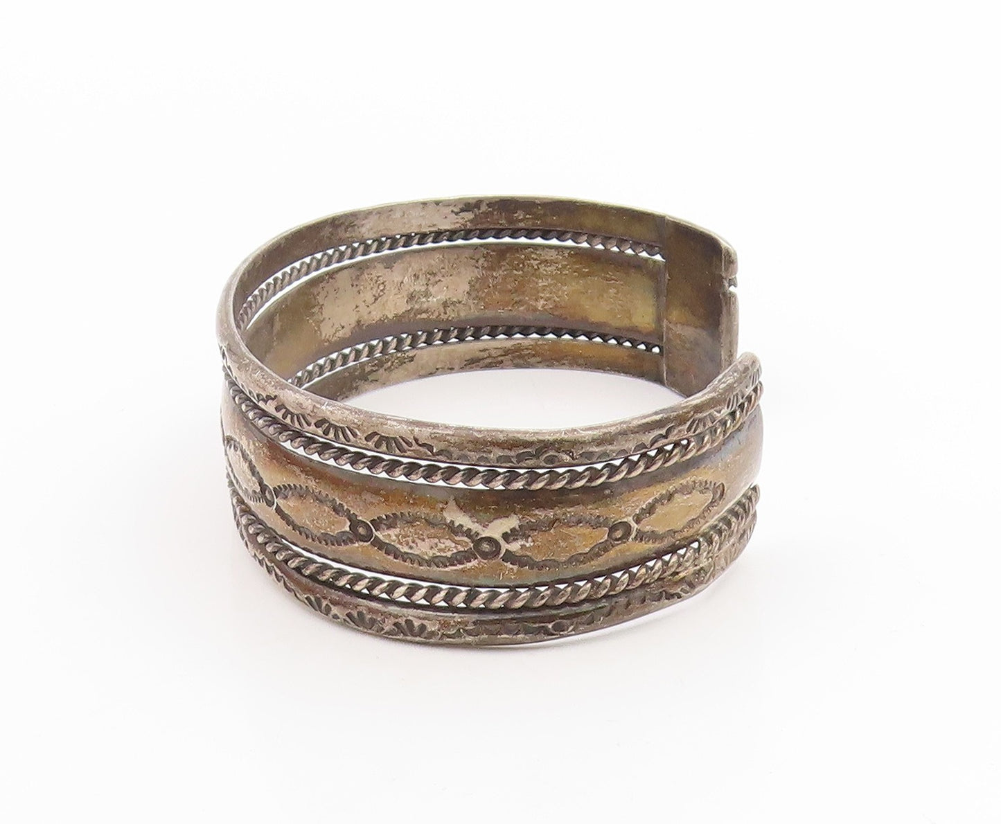 925 Sterling Silver Vintage Bracelet NAVAJO Etched Twisted Wire Cuff  BT12027