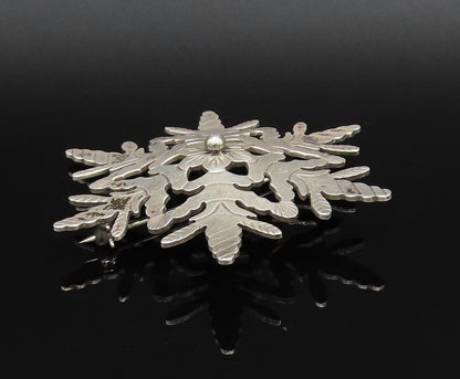 DESIGNER 925 Sterling Silver Vintage Floral Snowflake Dome Brooch Pin BP9865