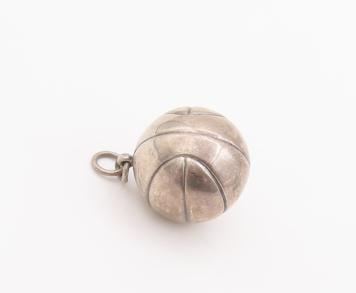 925 Sterling Silver Vintage Pendant Minimalist Puffed Etched Volley Ball PT22762