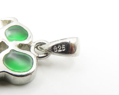 925 Sterling Silver  Kissing Couple Shiny Green Glass Art Drop Pendant  PT8387