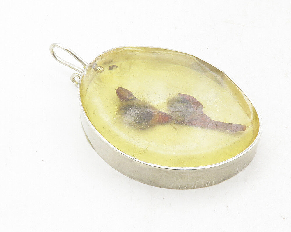 925 Sterling Silver  Vintage Petite Flower Glass Art Drop Pendant  PT7802