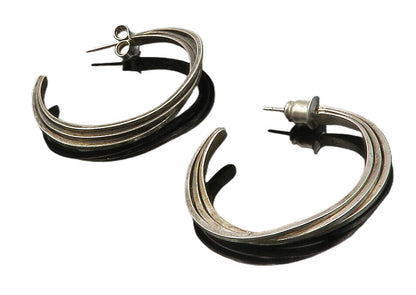 925 Sterling Silver  Vintage Dark Tone Split Smooth JHoop Earrings  EG7028