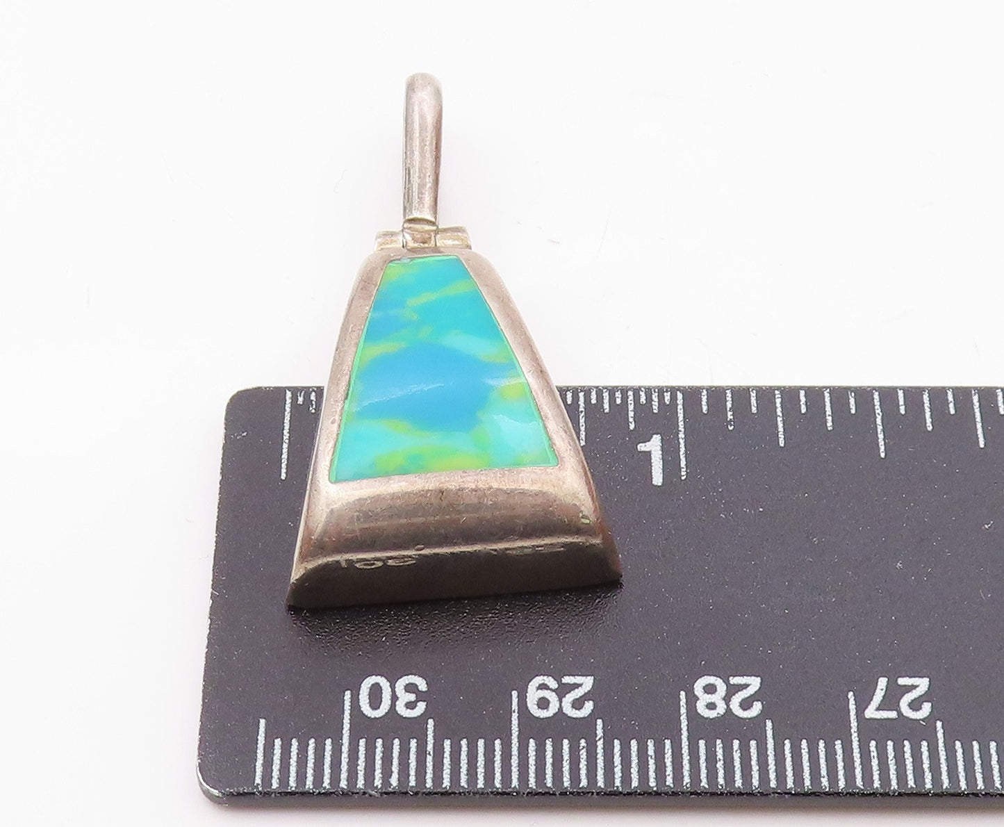 MEXICO 925 Silver  Vintage Green & Yellow Marble Stone Dome Pendant  PT21777