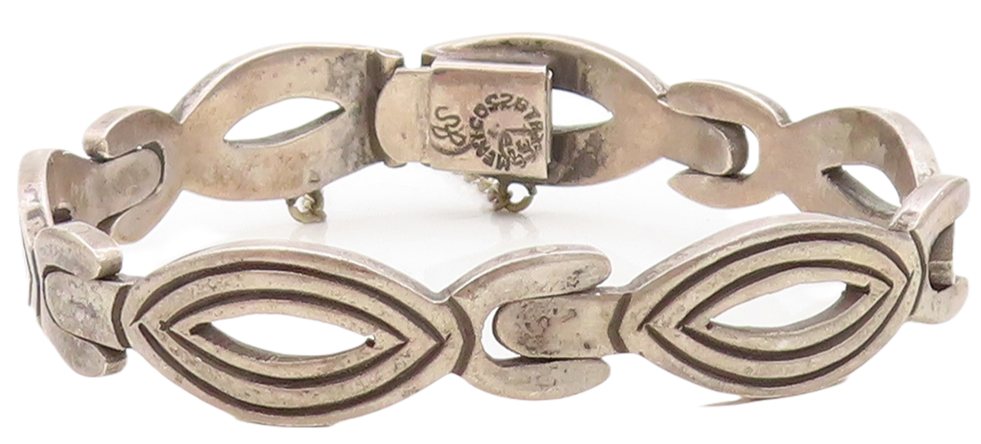 MEXICO 925 Sterling Silver  Vintage Dark Tone Hinge Link Chain Bracelet BT2732