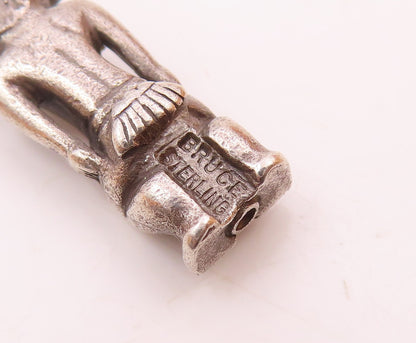 925 Sterling Silver  Vintage Sitting Tribal Man Charm Pendant  PT20277