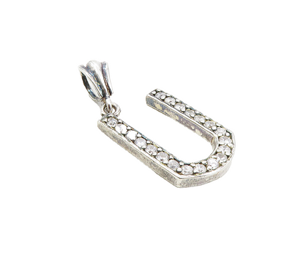 925 Sterling Silver  Vintage Cubic Zirconia U Initial Drop Pendant  PT6452
