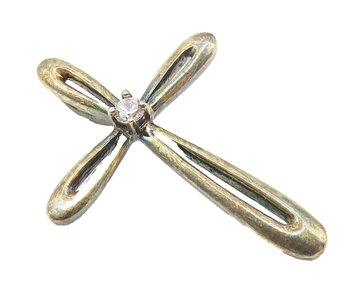 925 Sterling Silver  Vintage Topaz Dark Tone Religious Cross Pendant  PT8916