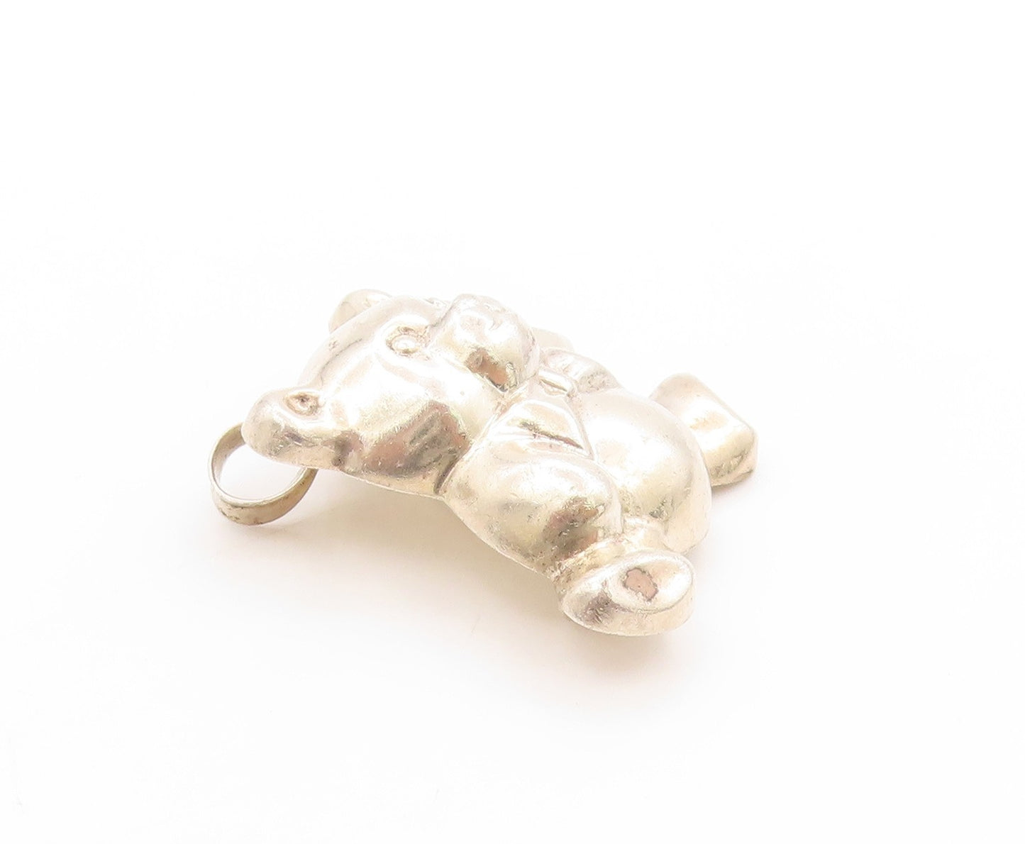 925 Sterling Silver Vintage Brooch Minimalist Puffy Teddy Bear Charm Pin BP11925