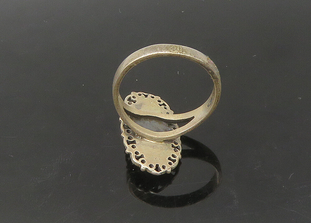925 Sterling Silver  Vintage White Agate Swirl Trim Band Ring Sz 6  RG22272