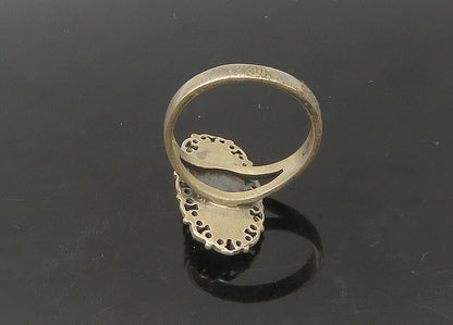 925 Sterling Silver  Vintage White Agate Swirl Trim Band Ring Sz 6  RG22272