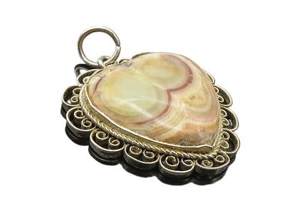 925 Sterling Silver  Vintage Cabochon Agate Love Heart Swirl Pendant  PT7282