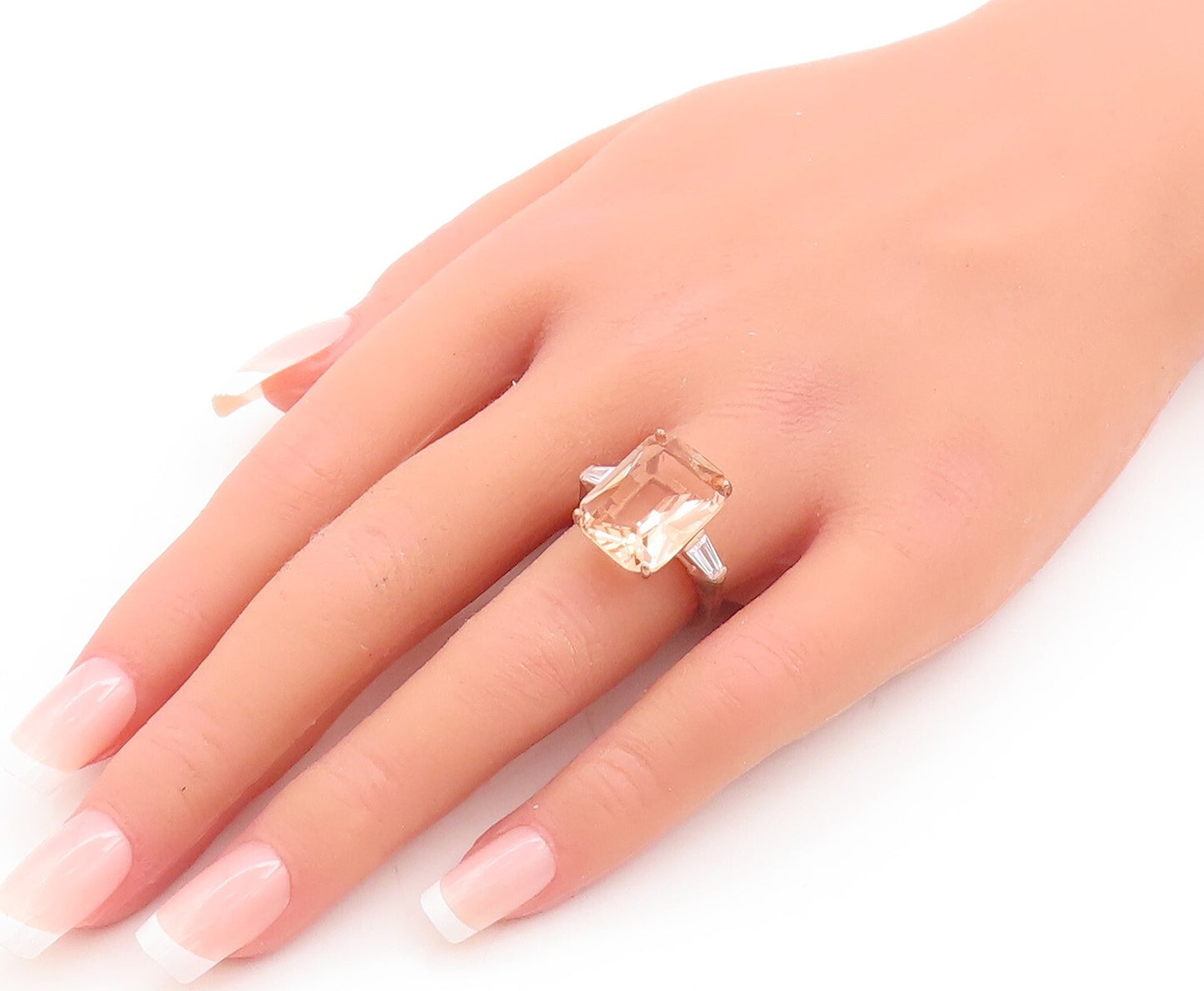 925 Sterling Silver Vintage Ring Rose Gold Plated Morganite & CZ Sz 6 RG29635
